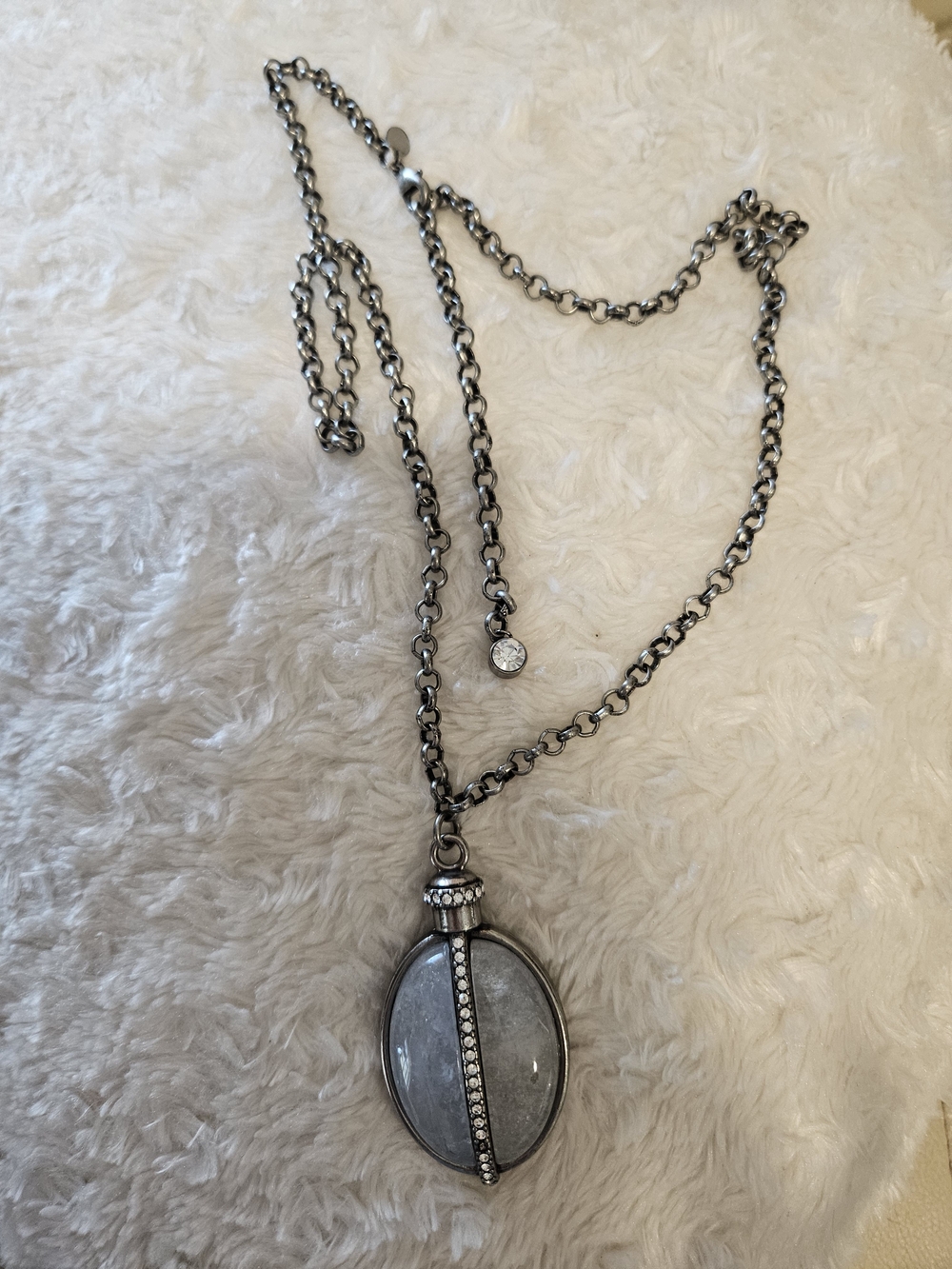Silver-Tone Pendant Necklace with Crystal Accent